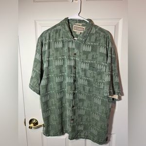 Jamaica Jaxx Green 100% Silk Solid Color Tropical Pattern Short Sleeve Shirt XL